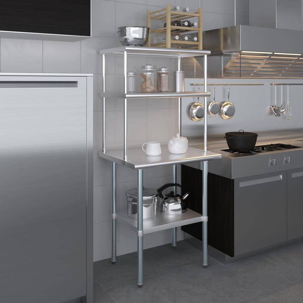 18 in. x 30 in. Stainless Steel Double OverShelf for Kitchen Utility Table : 2-Tier Overshelf - Hercitys