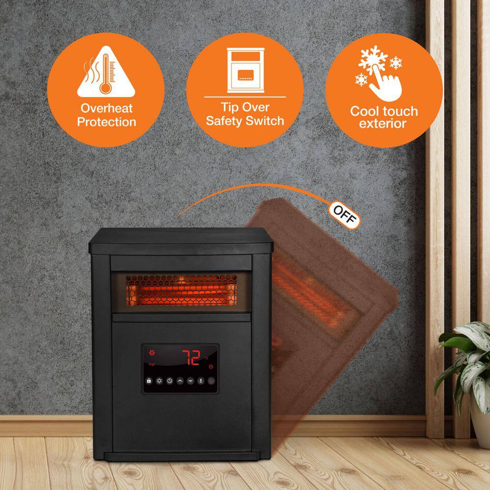 1500-Watt Electric Cabinet 6-Element Infrared Heater with Black Steel - Hercitys