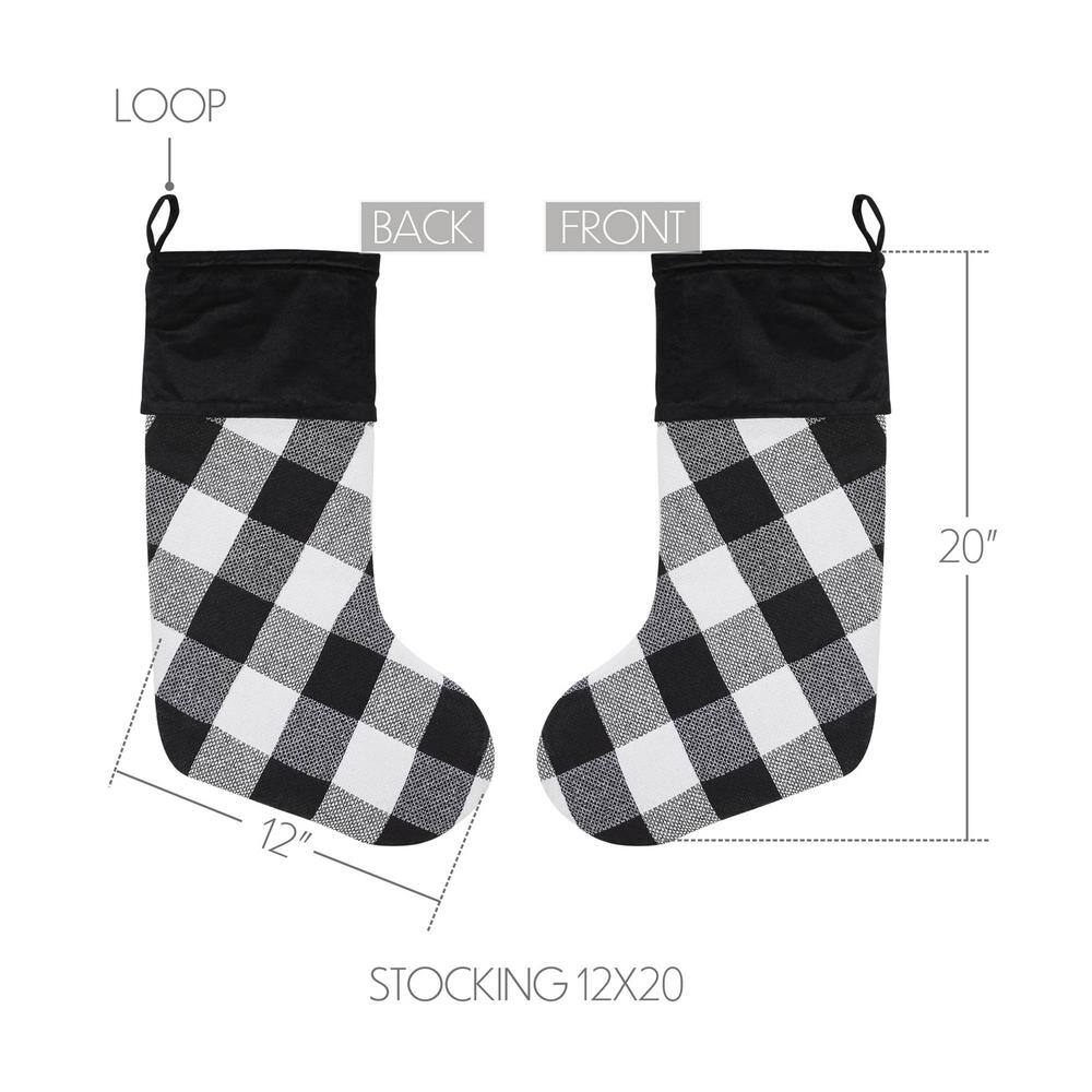 20 in. Annie Black Check Farmhouse Christmas Stocking - Hercitys
