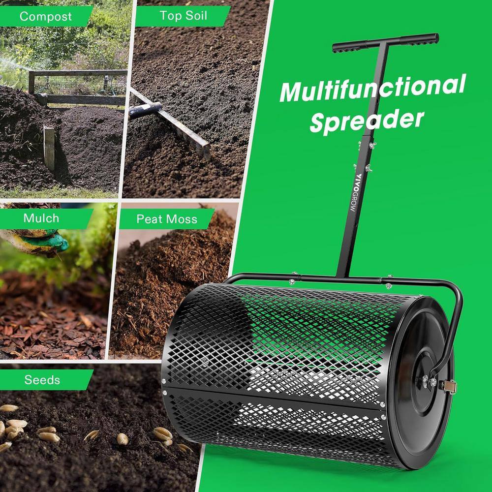 132 lbs. 24 in. Steel Compost Spreader with Adjustable T-Shaped Handle in Black - Hercitys