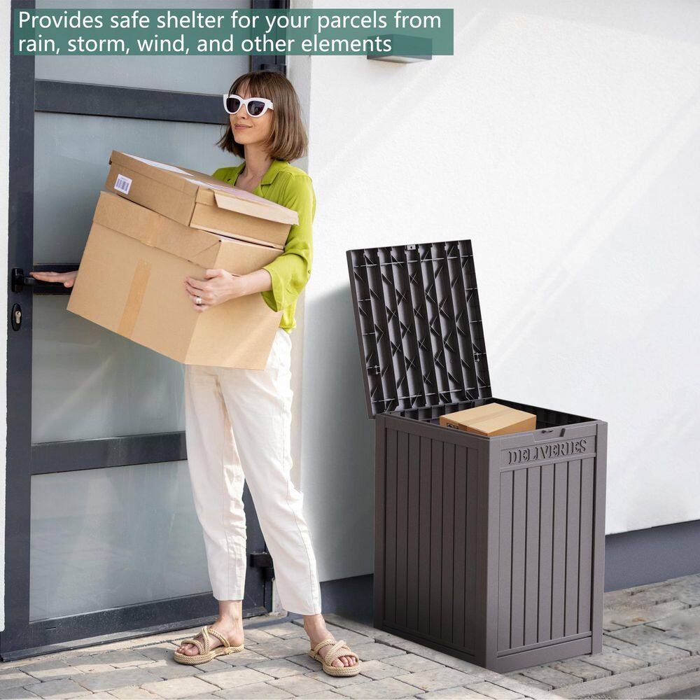 51 Gal. Waterproof Double-Wall Resin Deck Box with Lockable Lid in Brown - Hercitys