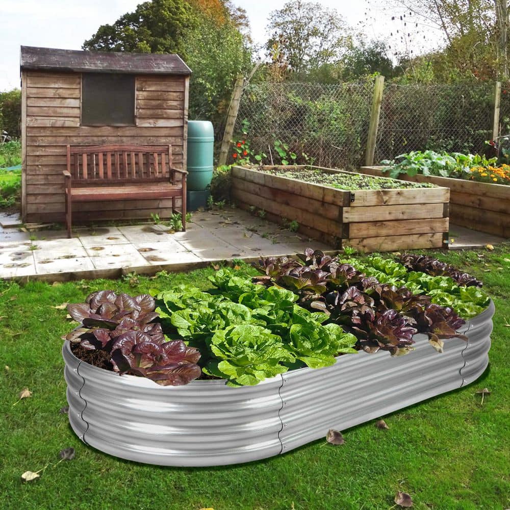 4 ft. x 2 ft. x 0.9 ft. Silver Outdoor Steel Raised Garden Bed, Planter Box for Vegetables, Flowers, Herbs, Plants - Hercitys