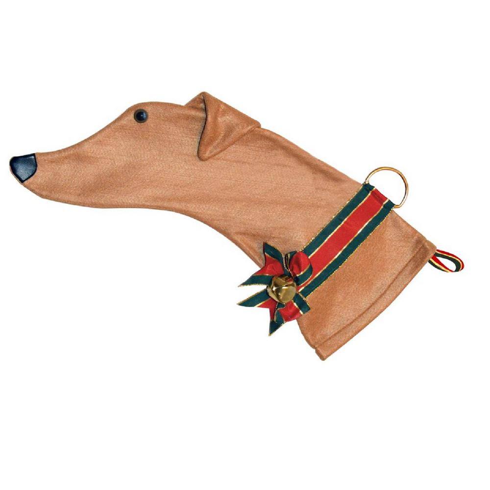 22 in. Tan Greyhound Faux Fur Fabric Christmas Stocking - Hercitys