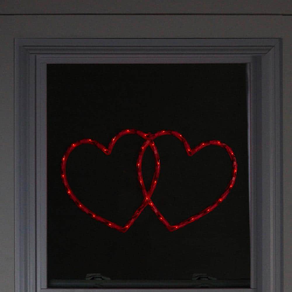 10 in. H x 17 in. L Lighted Double Heart Valentine’s Day Window Silhouette - Hercitys