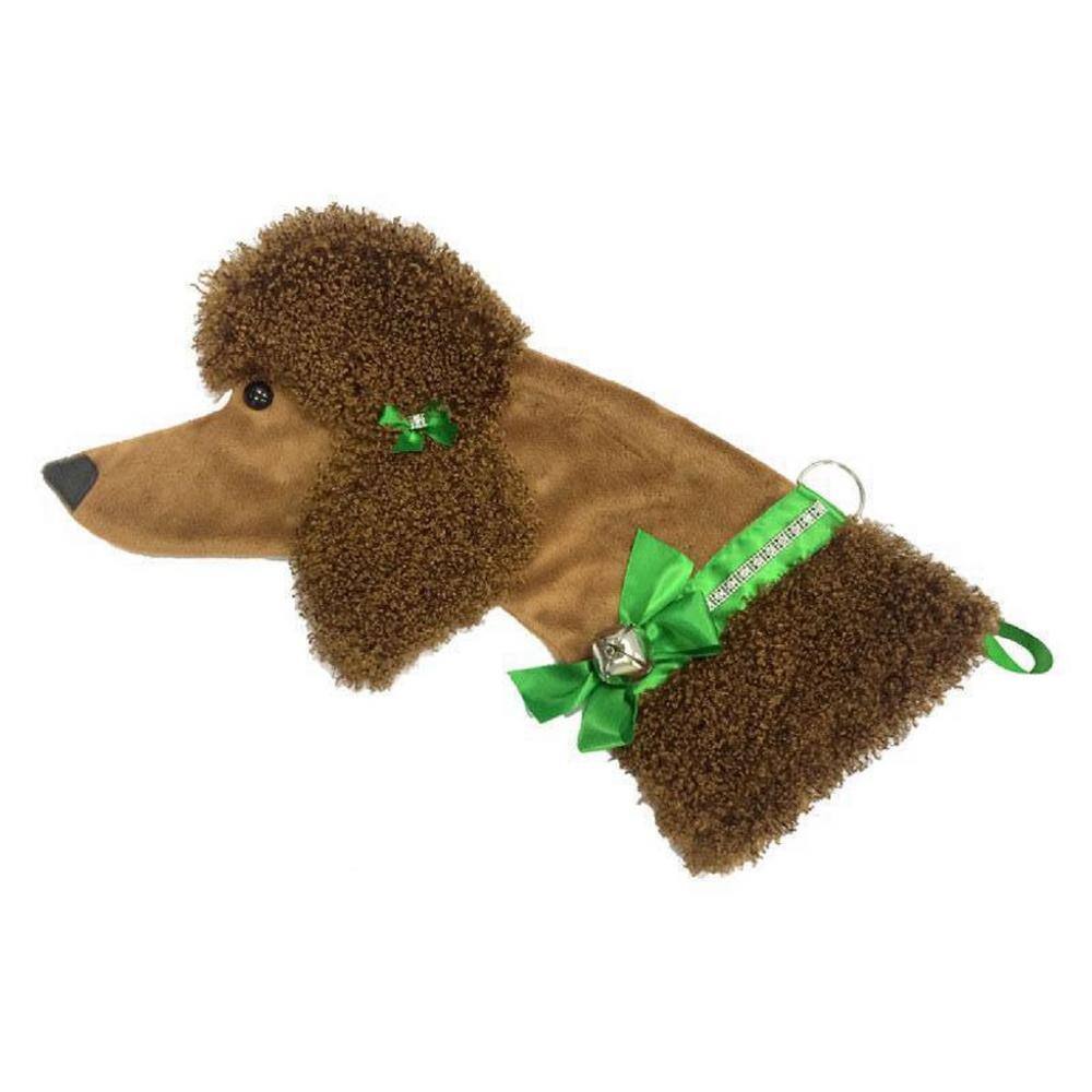 22 in. Brown Poodle Dog Faux Fur Christmas Stocking - Hercitys
