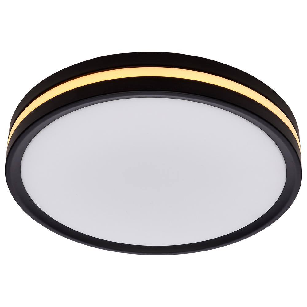 11.42 in. Matte Black Contemporary Flush Mount with Nightlight and Frosted White PMMA Shade, Integrated LED - Hercitys