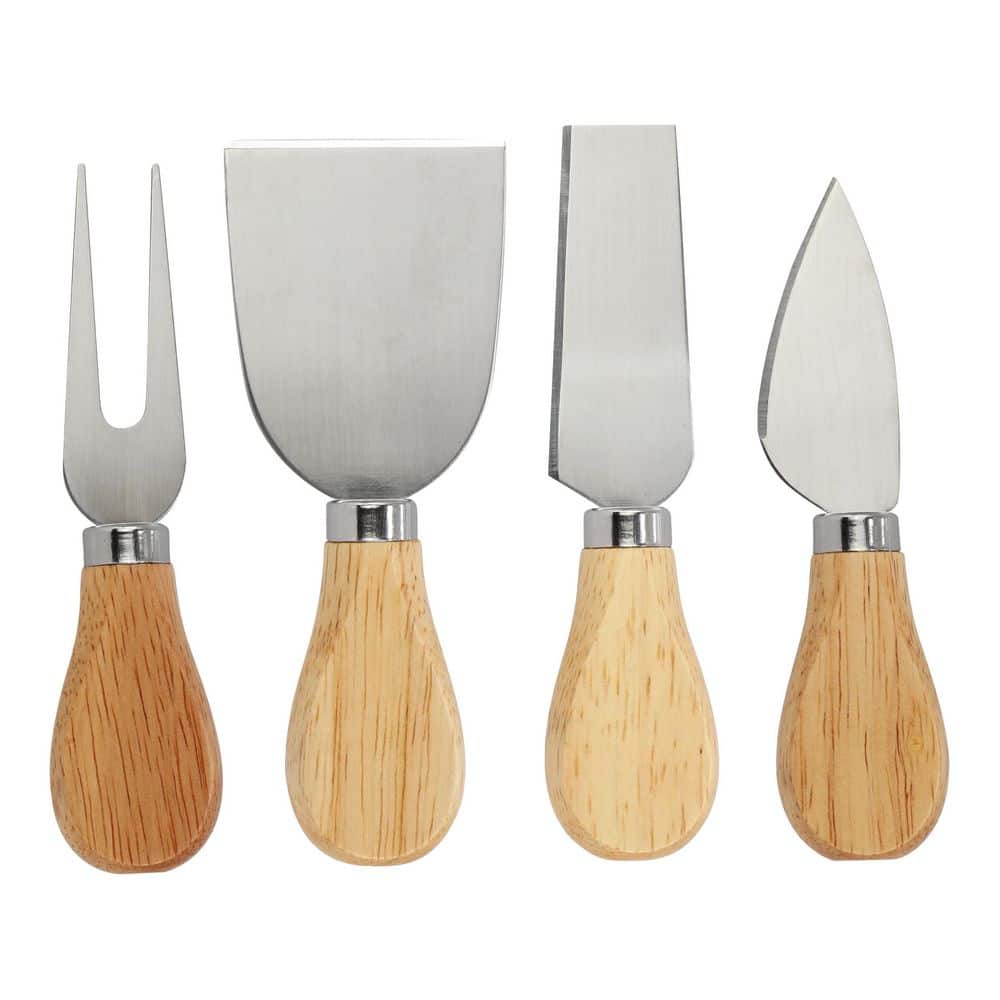 14 in. Bamboo Charcuterie and Cheese Board with Knife Stand Attachment and 4 Piece Knife Set - Hercitys