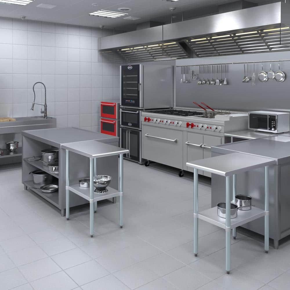 30 in. x 18 in. Stainless Steel Kitchen Utility Table with Adjustable Bottom Shelf - Hercitys