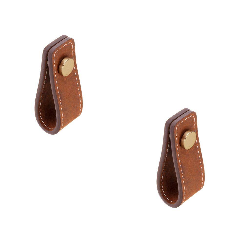 2-Pack Saddle Leather 2 in. (51 mm) Satin Brass Loop Drawer Pull - Hercitys