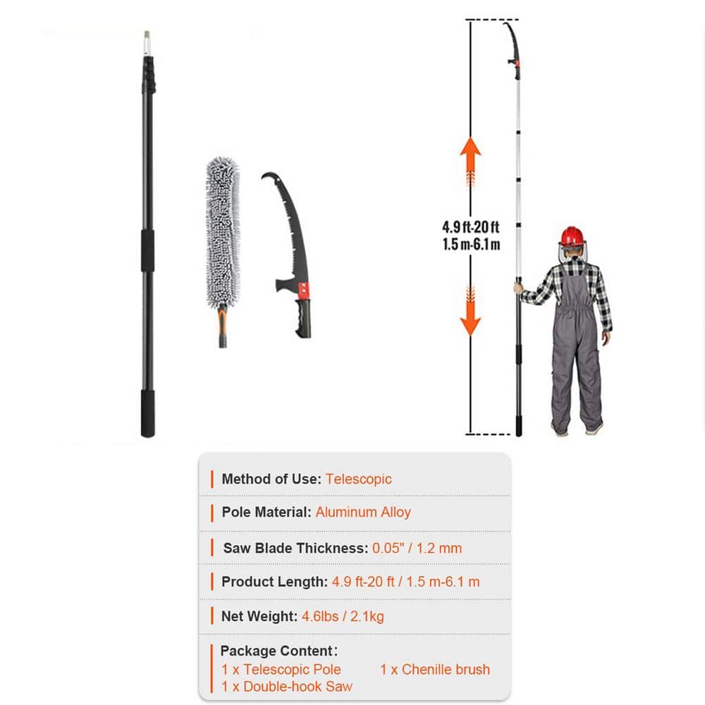 58.8 in. to 240 in. Aluminum Pruning Saw Extendable Tree Pruner, with Light-Weight Alloy Handle, Manual Pole Saw - Hercitys