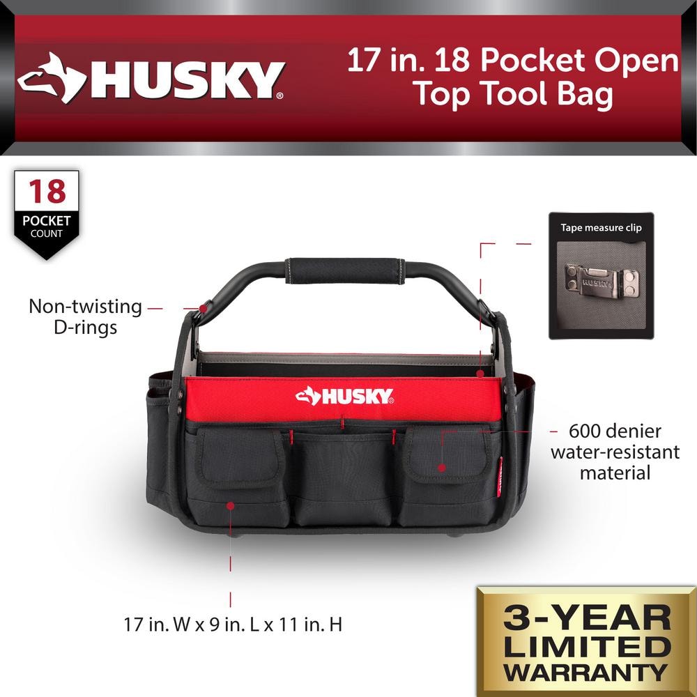 17 in. 18 Pocket Open Top Tool Bag - Hercitys