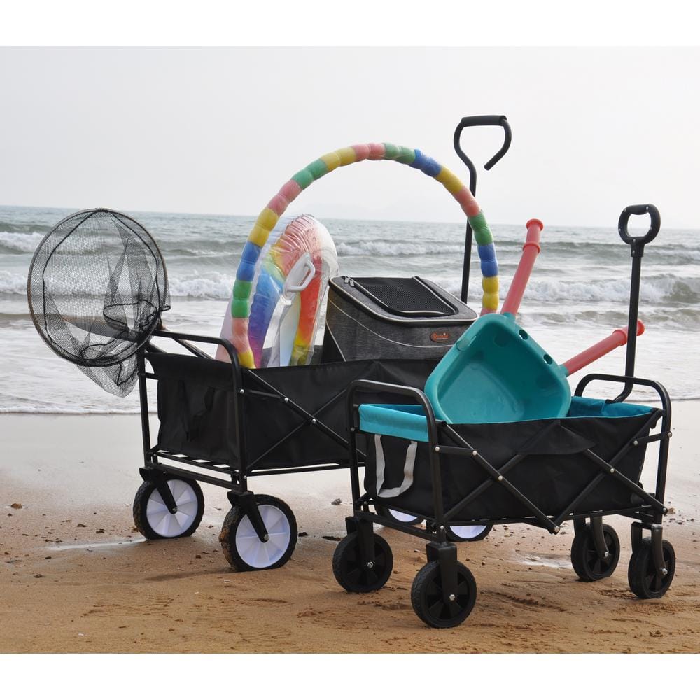 4.75 cu. ft. Steel Folding Black Plus Blue Wagon Shopping Beach Garden Cart - Hercitys