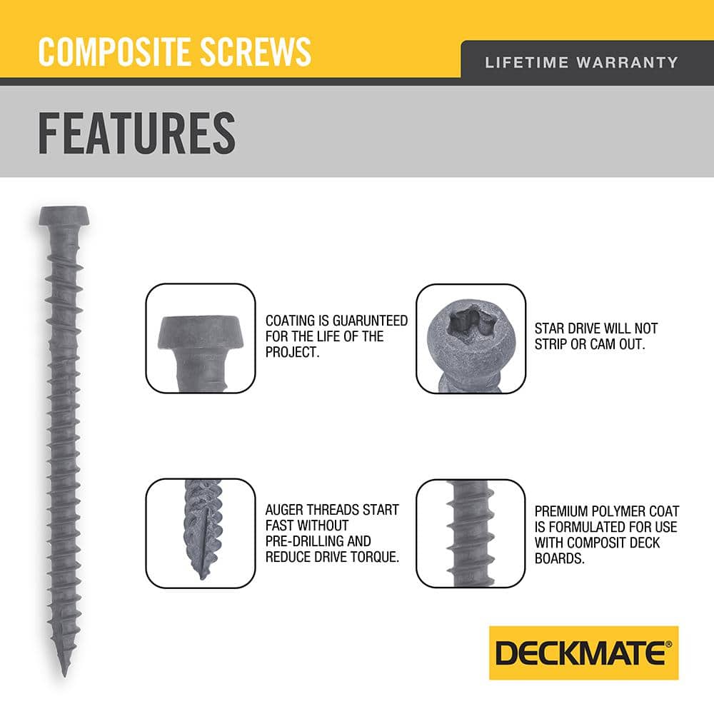 2-Pack #10 x 3 in. Gray Star Drive Pan-Head Composite Deck Screws (10 lb. / 620-Piece) - Hercitys