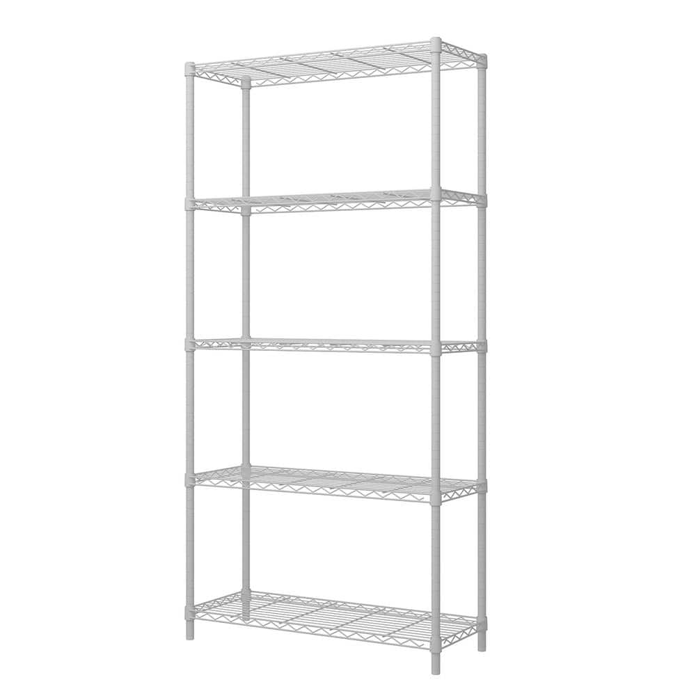 5-Tier Steel Wire Shelving Unit White Coating Finish - Hercitys