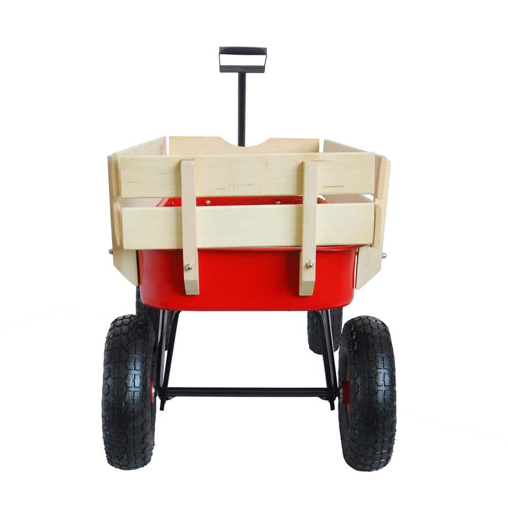 3 cu. ft. Red Steel Garden Cart with Wooden Fence - Hercitys