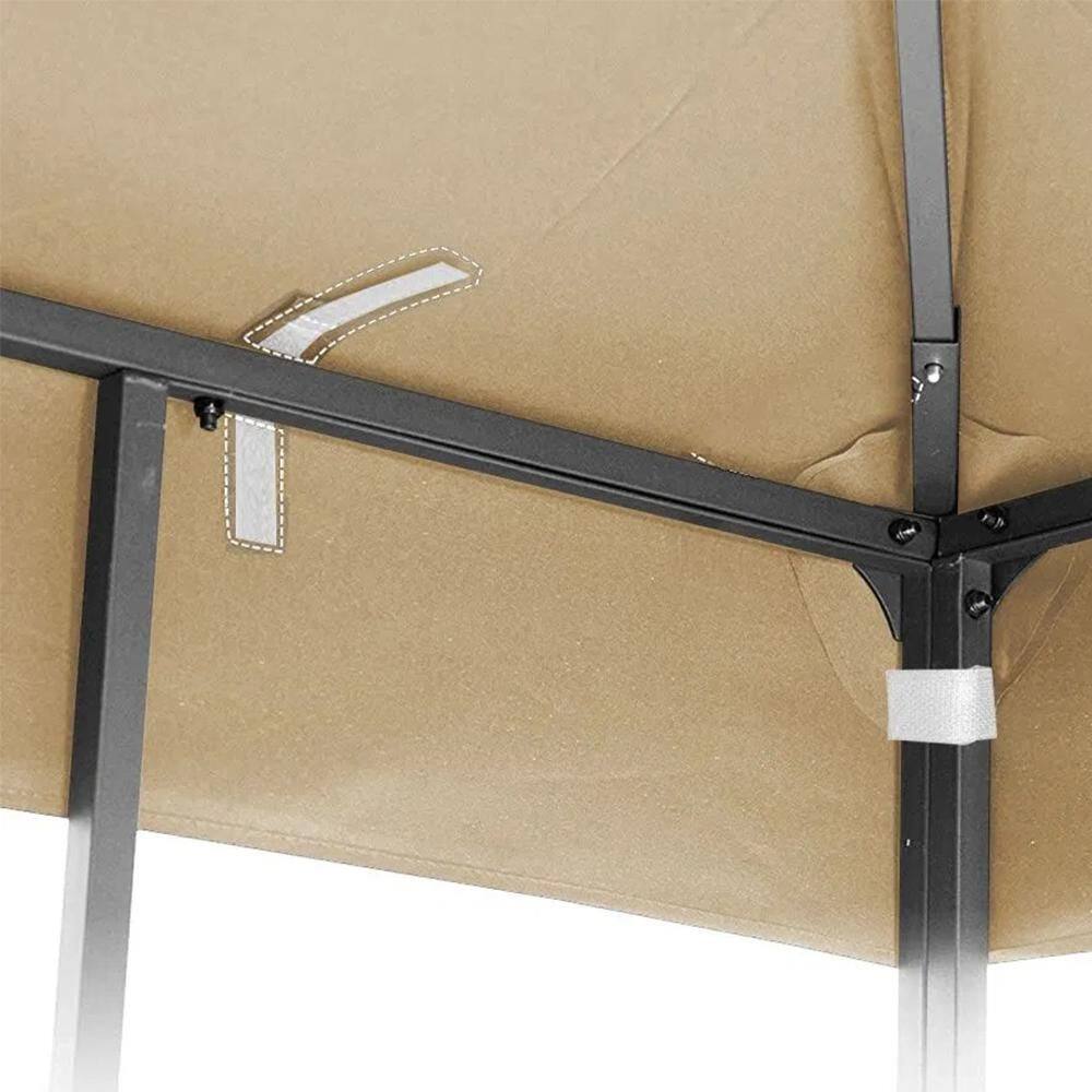 10 ft. x 10 ft. Gazebo Replacement Canopy Top Cover with Double-Tier Roof, Drainage Holes and Mosquito Net, Khaki - Hercitys