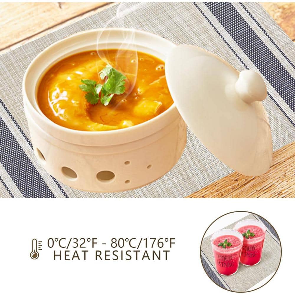 18 in. x 12 in. Blue Stripes Placemats Soft and Elegant Woven Vinyl, Water Resistant and Washable Table Mats Set of 6 - Hercitys