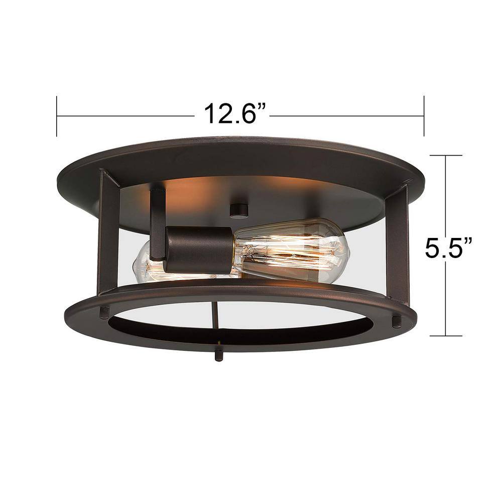 12.6 in. 2-Light Oil Rubbed Bronze Flush Mount with Metal Shade and No Bulbs Included - Hercitys