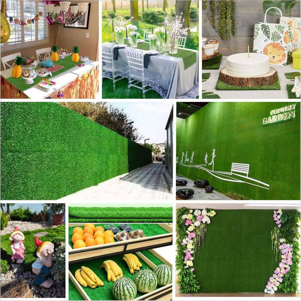 5 ft. x 10 ft. Plastic Garden Fence Premium Artificial Turf Mat with Drainage Holes and Rubber Backing in Green - Hercitys