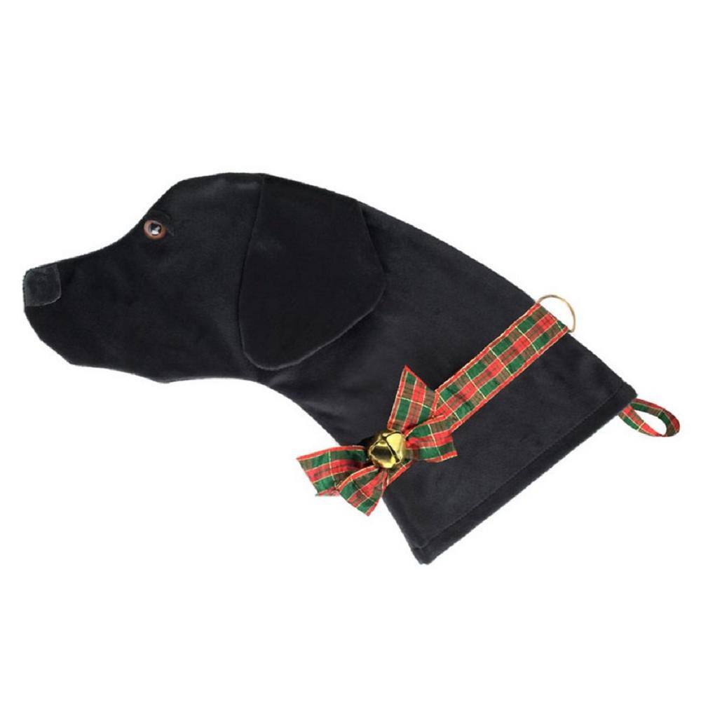 22 in. Black Labrador Dog Faux Fur Christmas Stocking - Hercitys