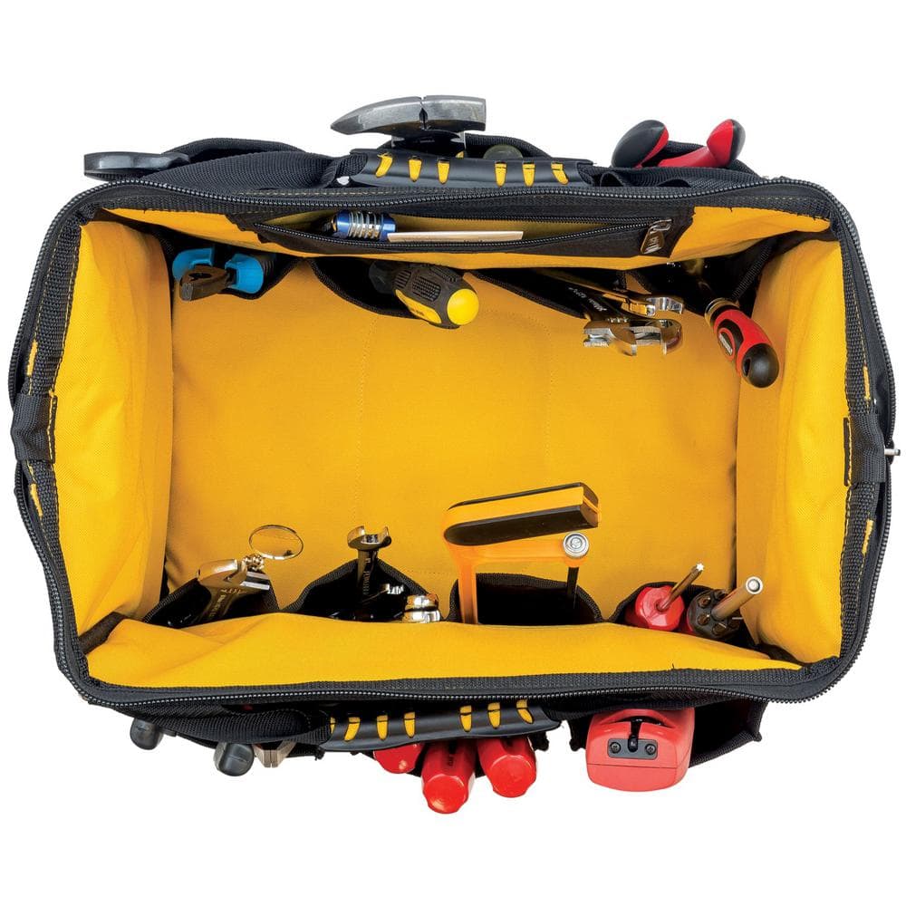 16 in. 18-Pocket Pro Wide Mouth Tool Bag in Black - Hercitys