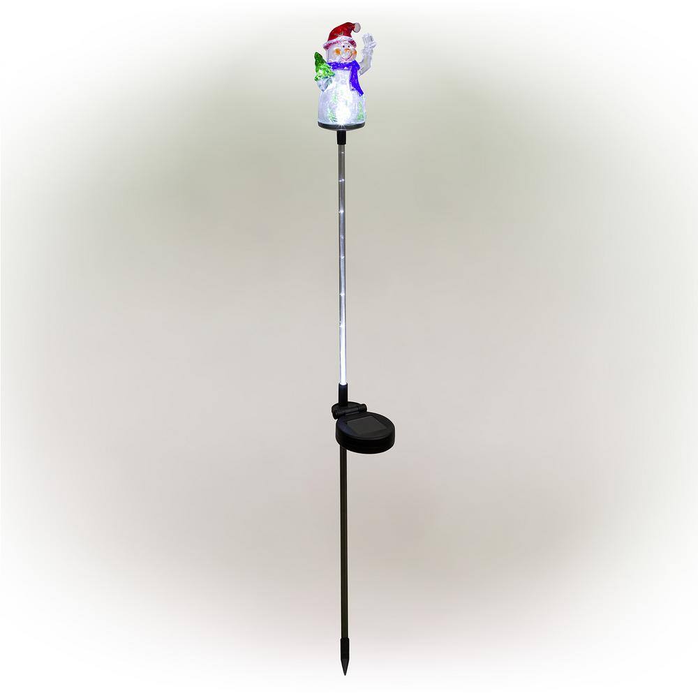 34 in. Tall Solar Snowman Fiber Optic Garden Stake with LED Lights, Set of 2 - Hercitys