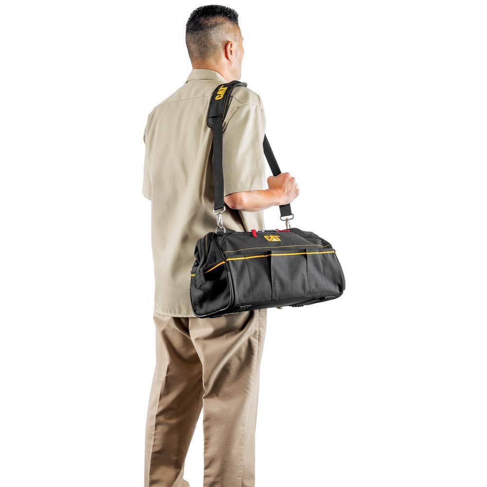 16 in. 14-Pocket Tech Wide Mouth Tool Bag in Black - Hercitys