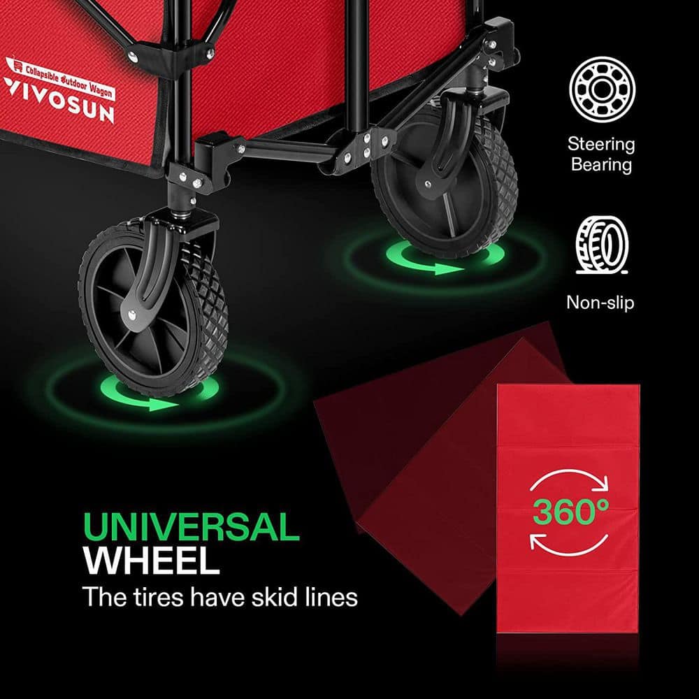 2.5 cu. ft. Collapsible Fabric Garden Cart with Universal Wheels and Adjustable Handle in Red - Hercitys