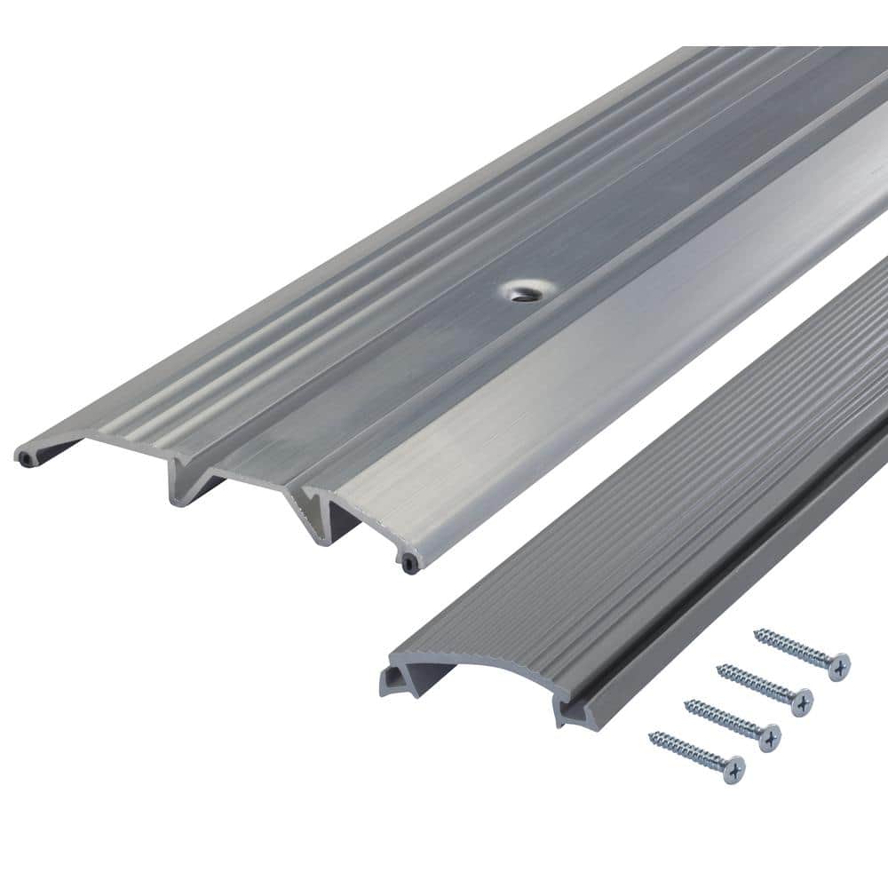 3-3/4 in. x 3/4 in. x 72 in. Silver Aluminum and Vinyl Heavy-Duty Low-Profile Threshold - Hercitys
