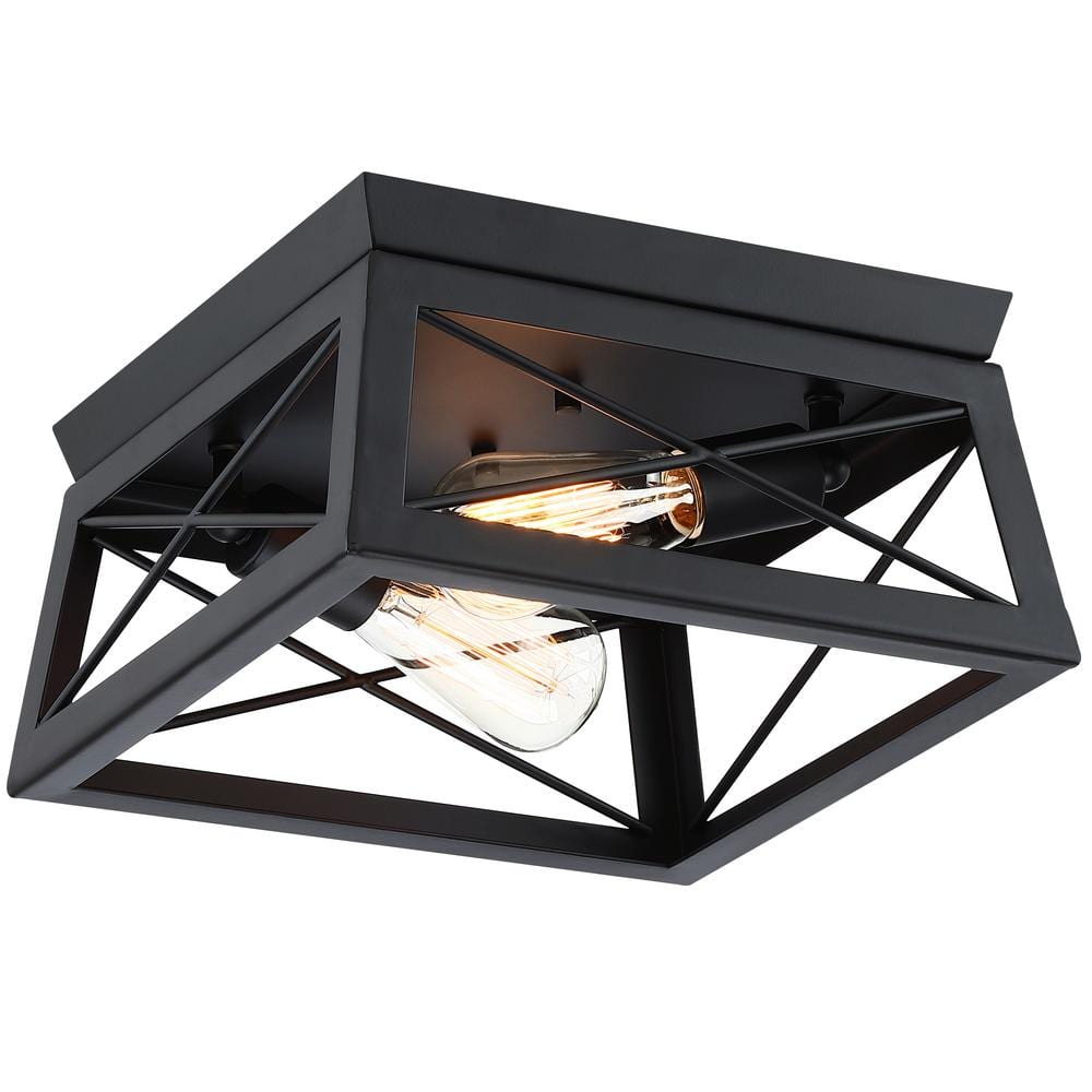 12 in. 2-Light Black Industrial Rectangle Flush Mount Ceiling Light Fixture - Hercitys