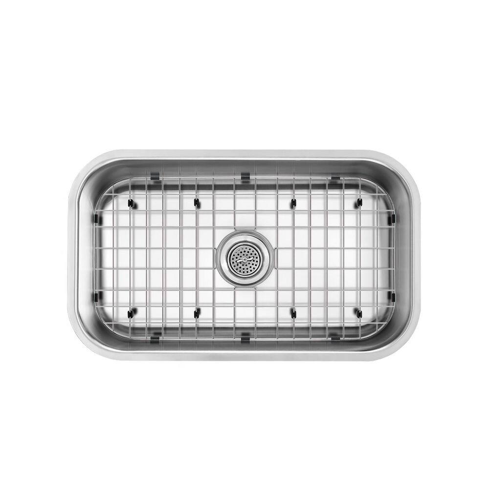 32 in. Single Bowl 18-Gauge Stainless Steel Undermount Kitchen Sink with Bottom Grid - Hercitys