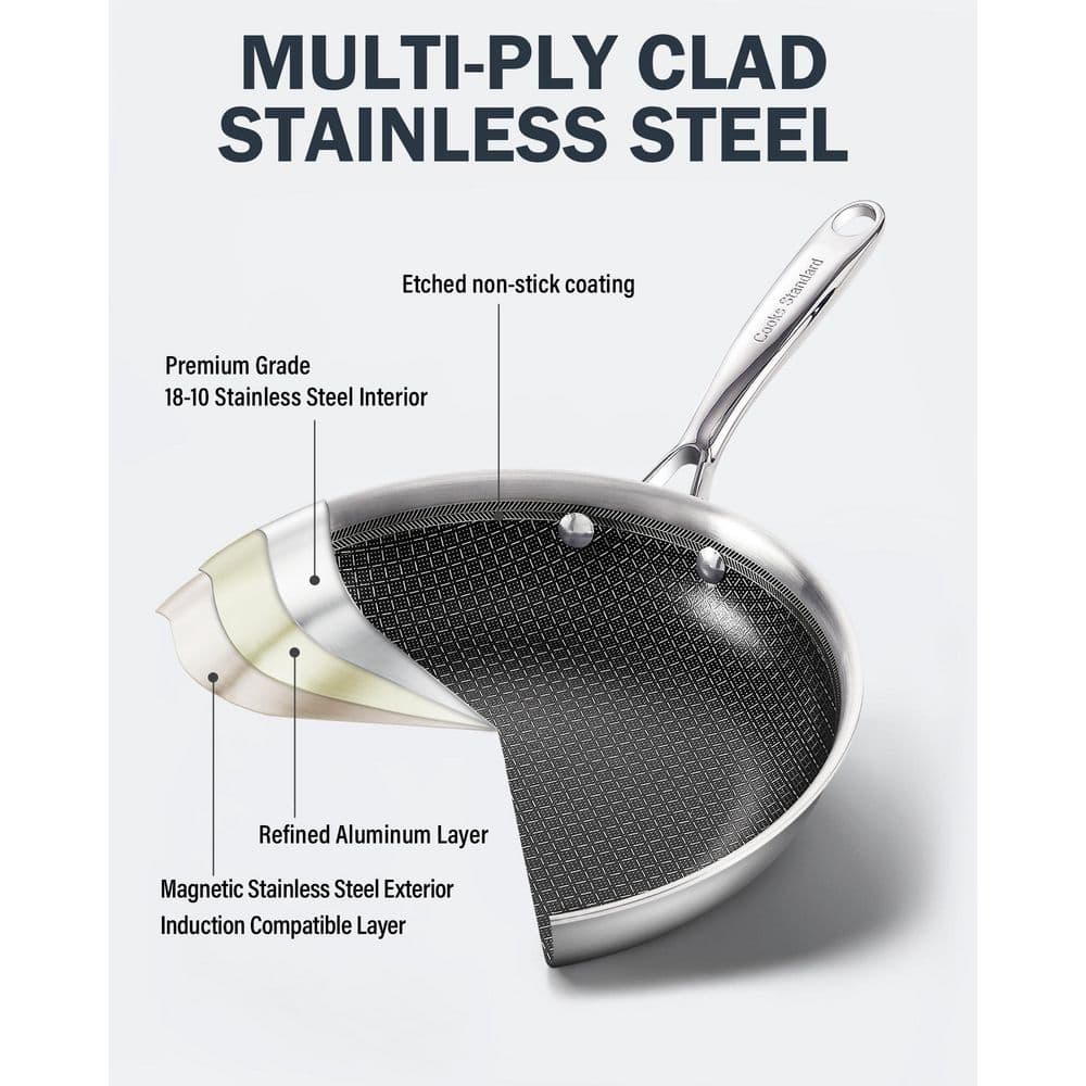 10-Inch Multi-Ply Clad Stainless Steel Hybrid Nonstick Frying Pan with Tempered Glass Lid - Hercitys