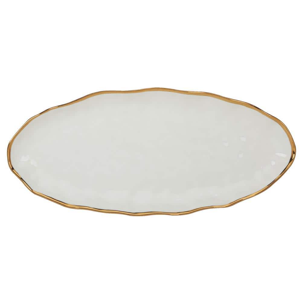 19.5 in. Multi-Colored Porcelain Regency Gold Oval Fish Platter - Hercitys