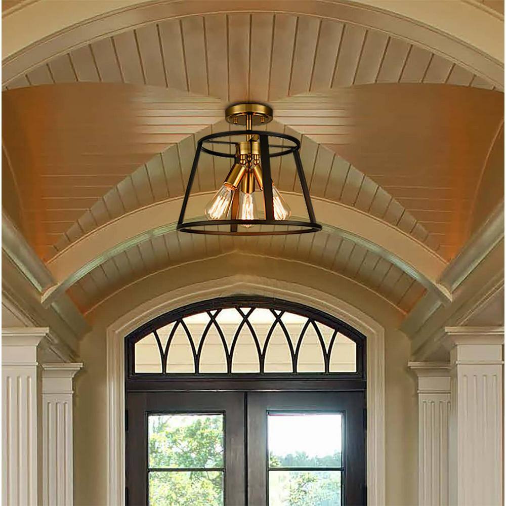 14.8 in. 3-Light Gold Modern Semi-Flush Mount with No Glass Shade and No Bulbs Included 1-Pack - Hercitys