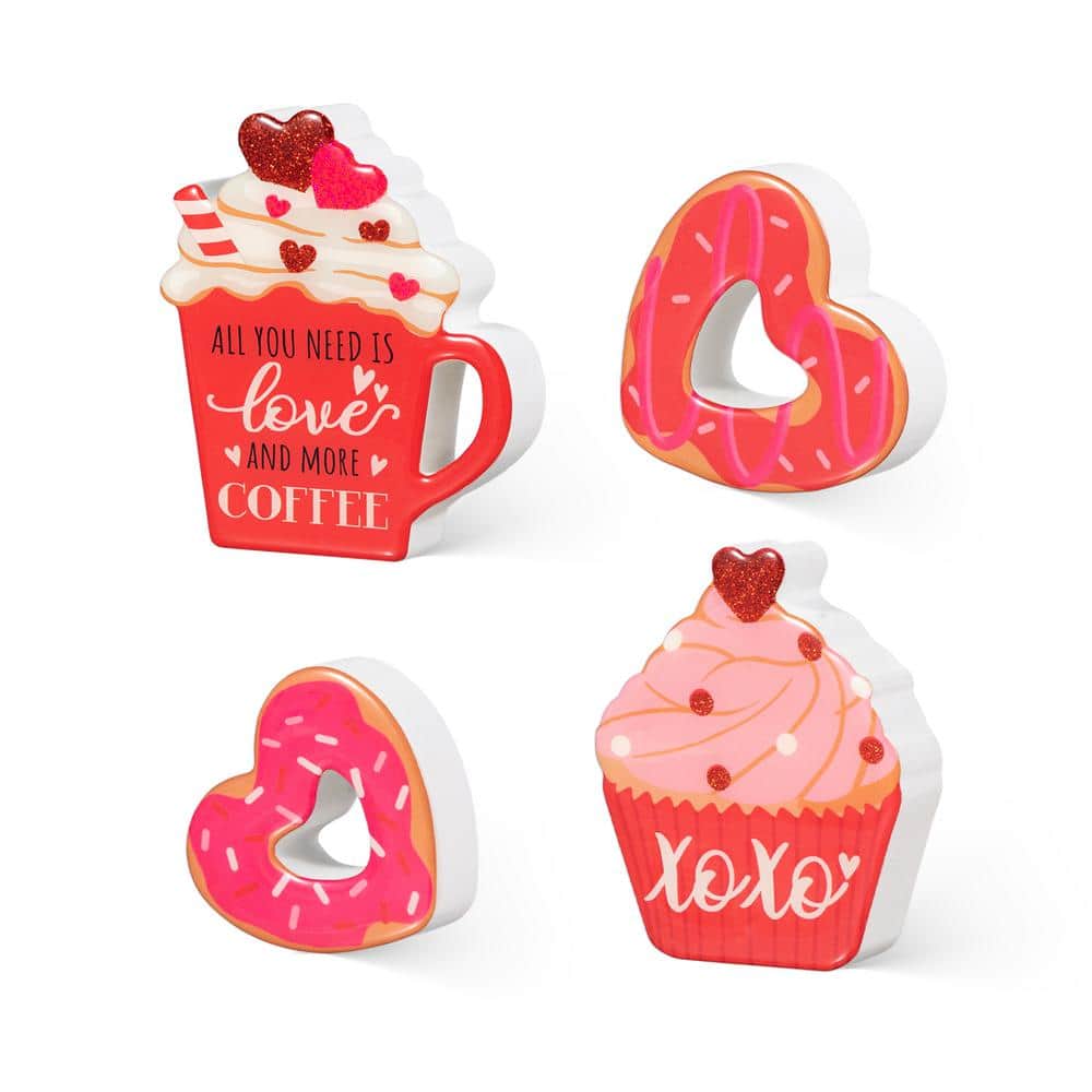 4.75 in. H Valentine’s Epoxy Wooden Cup Cakes and Heart Table Decor (Set of 4) - Hercitys