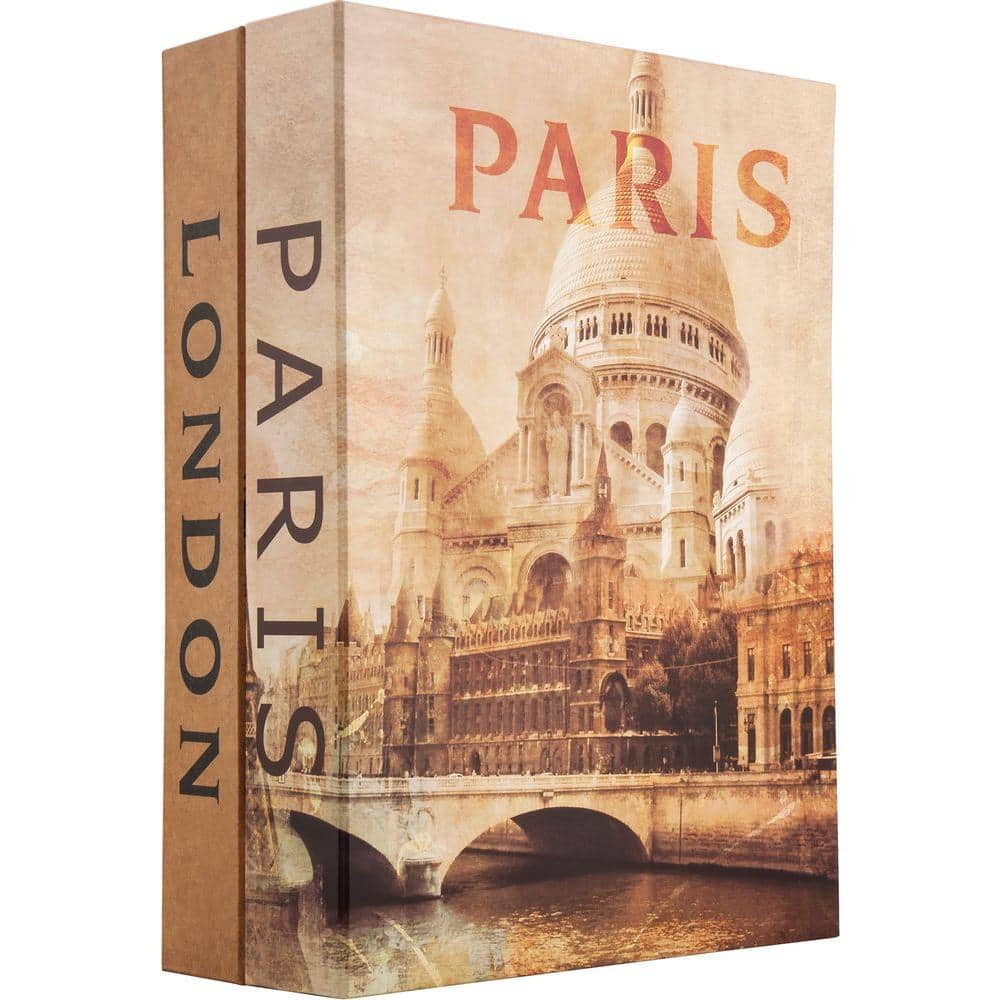 0.14 cu. ft. Steel Paris and London Dual Book Lock Box Safe with Key Lock, Tan - Hercitys
