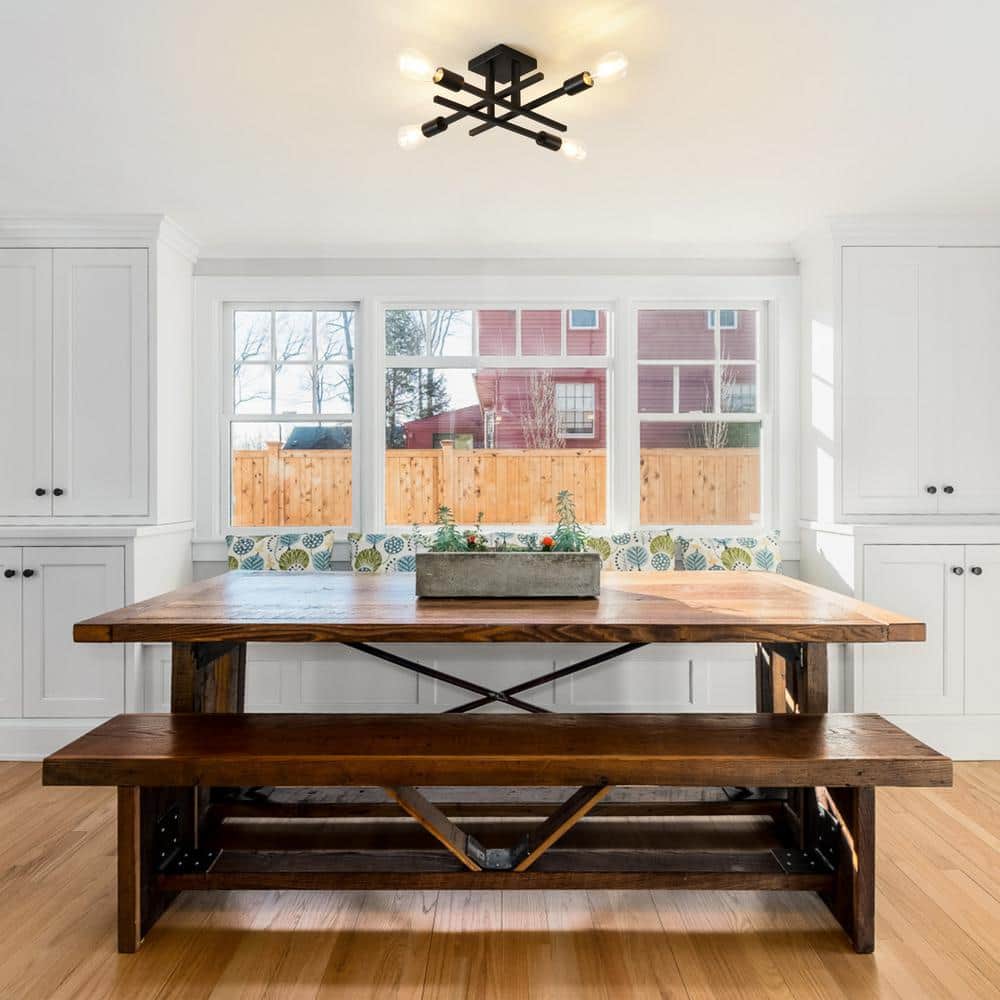 18.11 in. 4-Light Black Modern Sputnik Semi- Flush Mount Ceiling Lights with No Bulbs Included - Hercitys