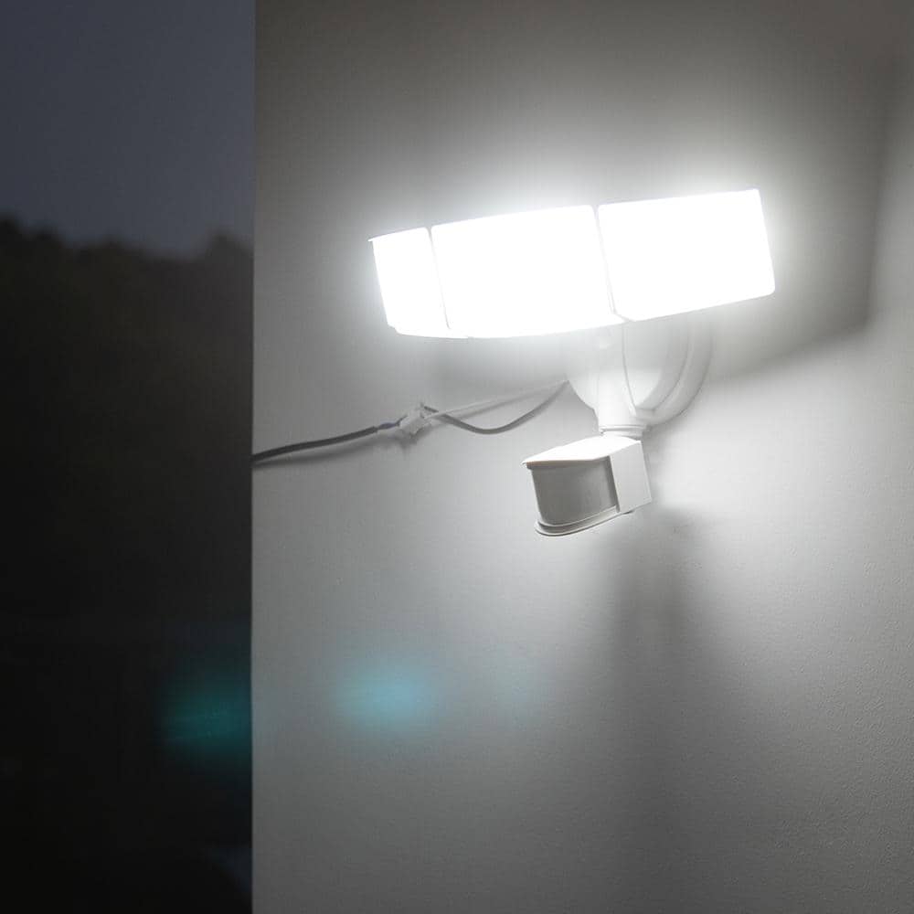 3-Head 342 Watt Equivalent Integrated LED White Weather Resistant Motion Sensing Area Light, 5000K - Hercitys