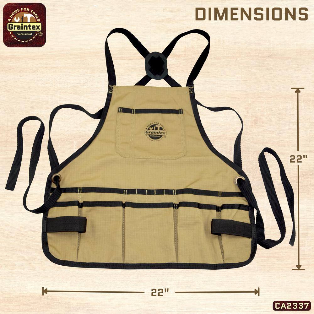 16-Pocket Rip-Stop Canvas Khaki Bib Apron - Hercitys