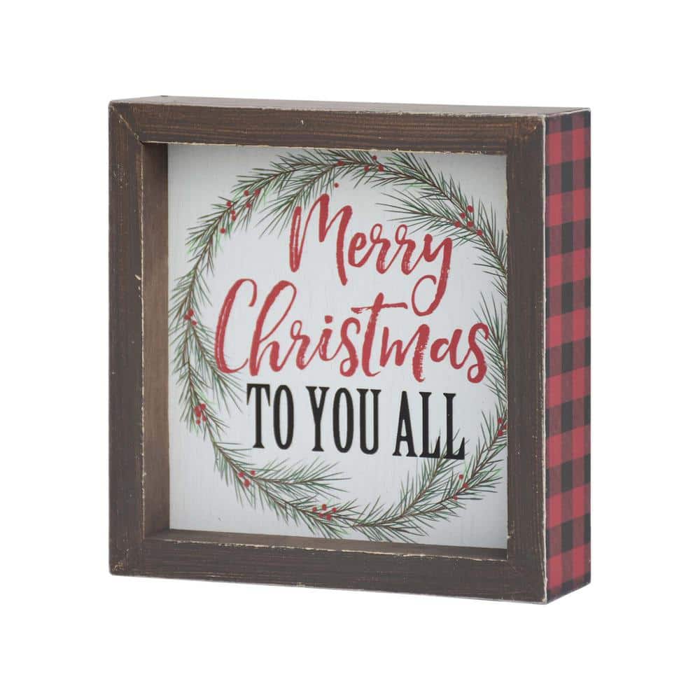 5.875 in. Wood Merry Christmas to You All Christmas Tabletop Sign - Hercitys