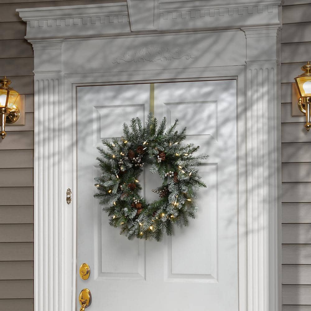 24 in. Snowy Morgan Spruce LED Artificial Christmas Wreath with Twinkly Lights - Hercitys
