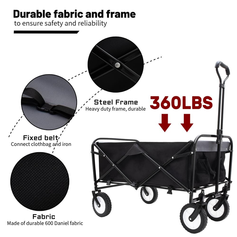 3.5 cu. ft. Steel Garden Cart Black Folding Portable with Removable Canopy - Hercitys