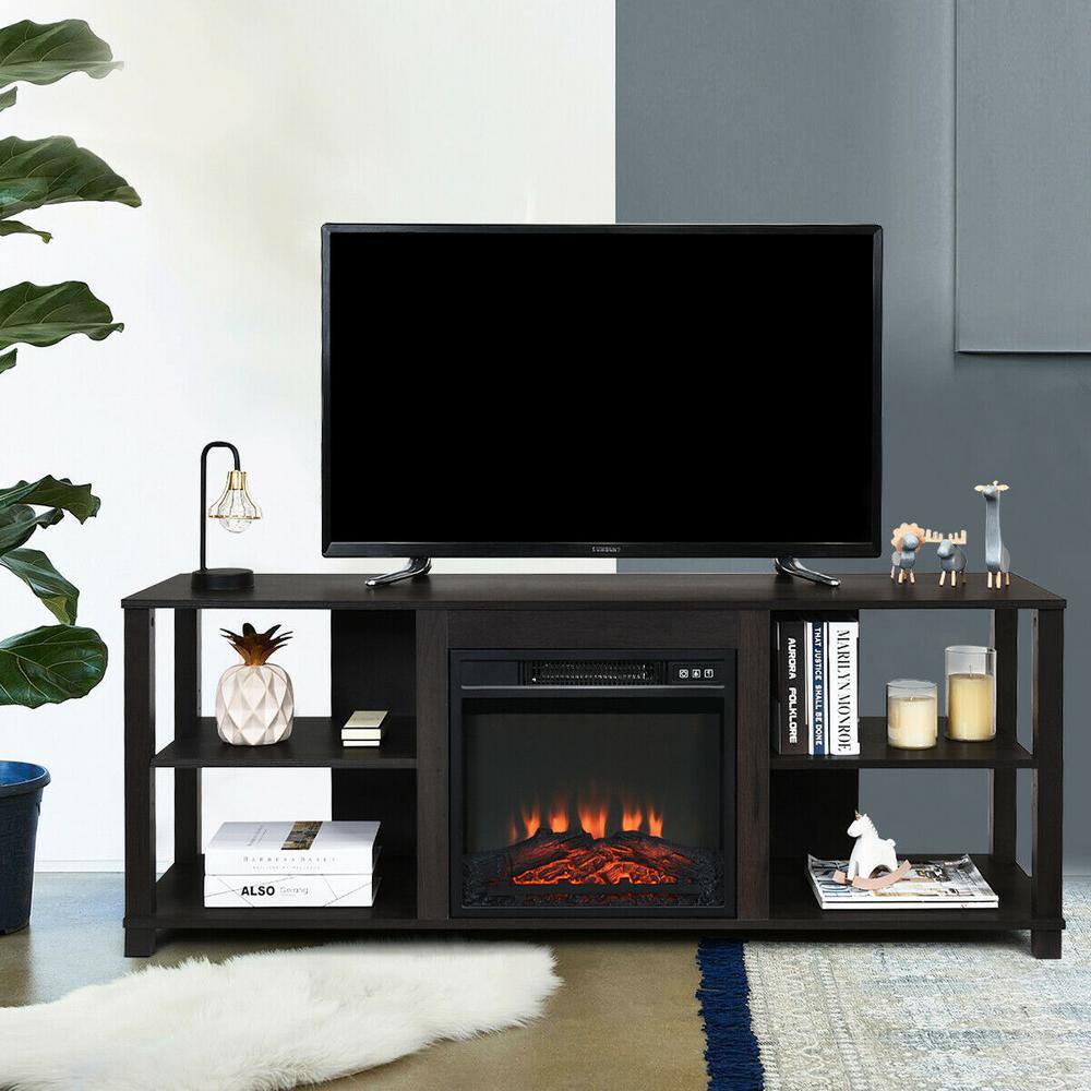 18 in. 1400-Watt Electric Fireplace Freestanding and Wall-Mounted Heater Log Flame Remote Black - Hercitys