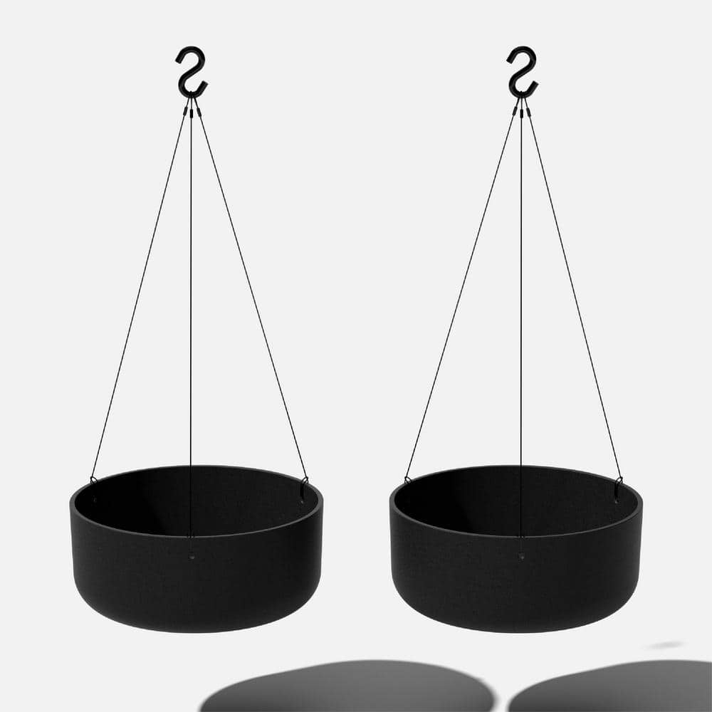 14 in. Round Black Plastic Planter Hanging Kona Bowl (2-Pack) - Hercitys
