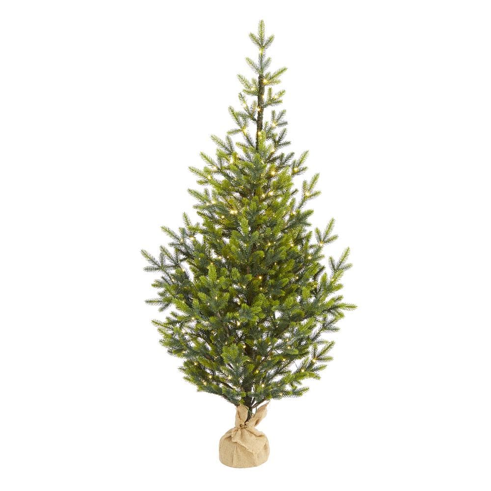 5 ft. Pre-Lit Fraser Fir Natural Look Artificial Christmas Tree with 200 Clear LED Lights in a Burlap Base - Hercitys