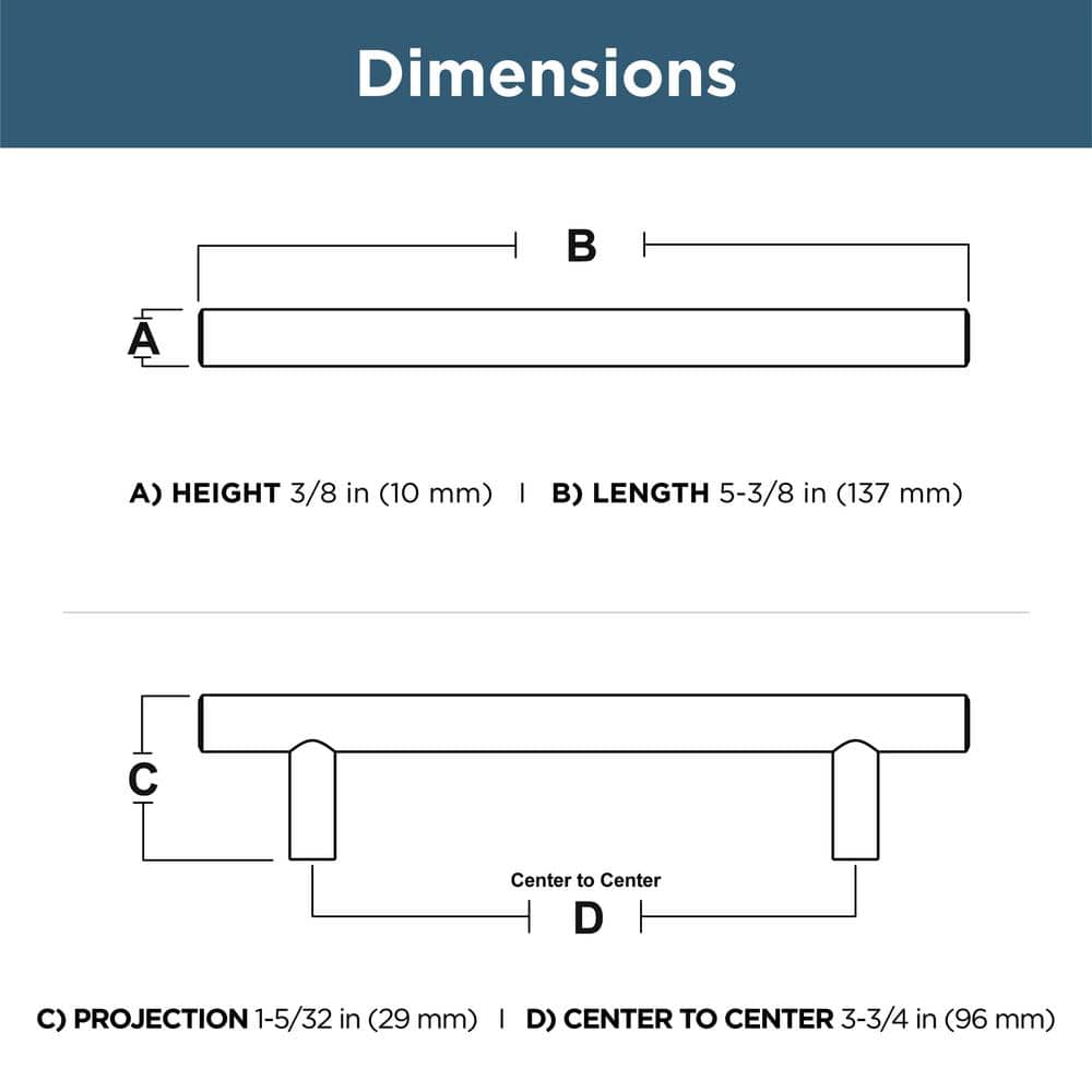 10-Pack Simple Bar 3-3/4 in. (96 mm) Modern Cabinet Drawer Pulls in Stainless Steel - Hercitys