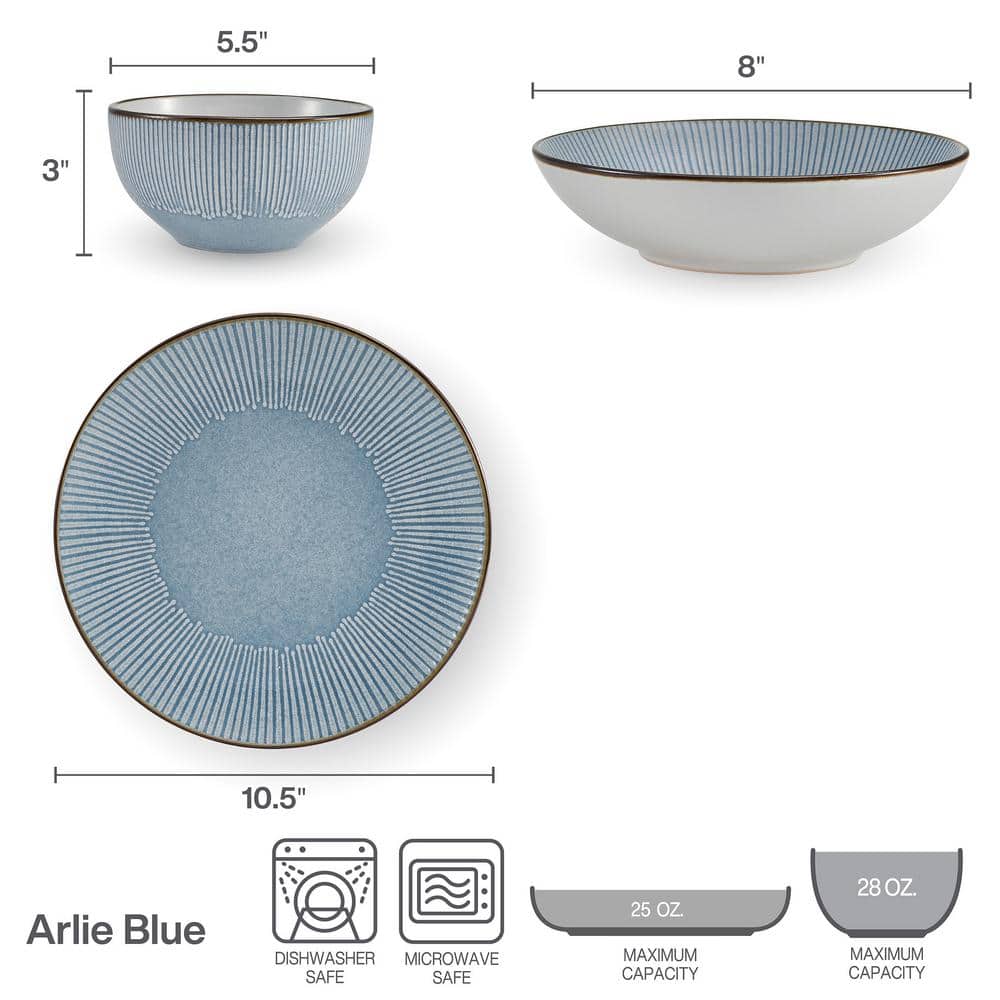 12-Piece Arlie Blue Stoneware Dinnerware Set, Service For 4 - Hercitys