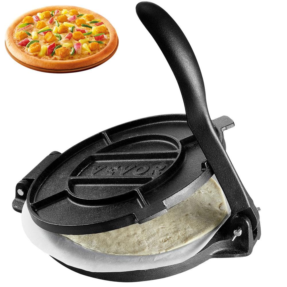 10in. Cast Iron Tortilla Press, Tortilla and Roti Maker with Pre-Seasoned Paracone Maker with 100-Piece Tawa, Black - Hercitys