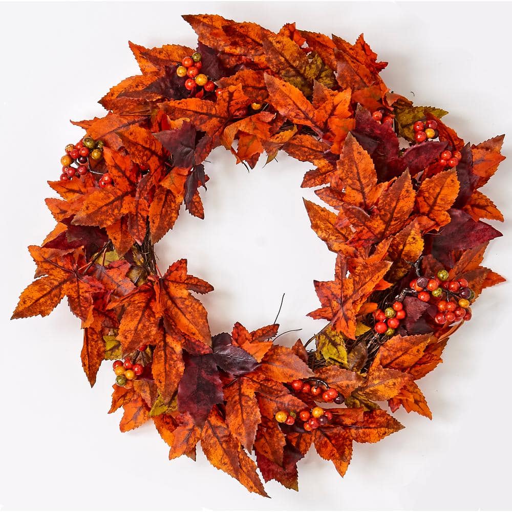 20 in. Artificial Maple Leaf and Berry Wreath - Hercitys