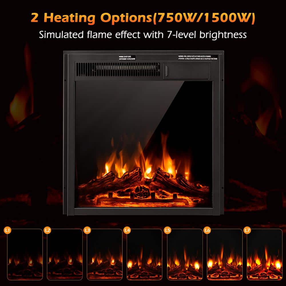 22.5 in. Wall-Mount Electric Fireplace TV Stand Heater Inserts Recessed Ultra Thin Log Flame 1500W - Hercitys